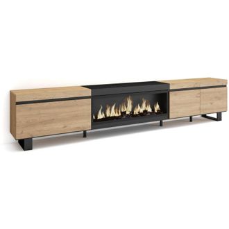 Skraut Home Skraut Home - Mobile tv Soggiorno, Ampio spazio a disposizione, 288x57x35 cm, tv di grande formato, Camino elettrico xxl, Design industriale, Stile