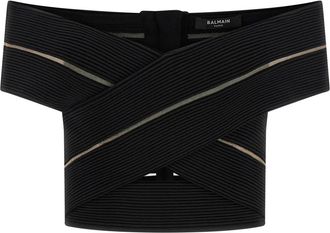 Balmain Stretch Viscose Off-Shoulder Crop Top - Dames - Tops zonder mouwen - Zwart - S - Tops