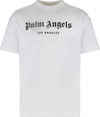 Palm Angels Tops, Heren, Wit, L, Katoen, Rondhals T-shirt van katoen