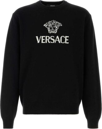 Versace Intarsia Cashmere Gebreide Trui - Heren - Cashmere truien - Zwart - M - Truien & Vesten
