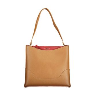 Twinset Leren Schoudertas met Contrasterende Inzet - Dames - Tassen - Bruin - Maat: ONE Size Leer