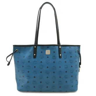 MCM Mcm Black Blue Canvas Canvas Leather Shoulder Bag Tote Bag (Pre-Owned)