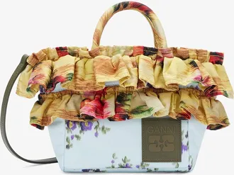 Ganni Iced Aqua Mini Tote Bag in Ruffle Print