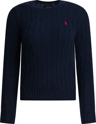 Polo Ralph Lauren Crew-Neck Cable-Knit Sweater With Logo Knitwear Blue