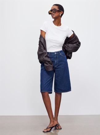 Second Female Womens Dark indigo solid jort Fit: Wide leg, high rise