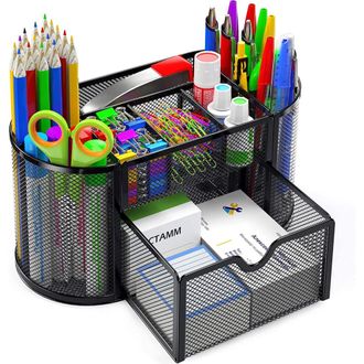 OEM Elegante Organizador De Escritorio De Malla Con 8 Compartimentos Para Material De Oficina, Ideal Para Oficinas, Escuelas Y Aulas. Cuenta Con 1 Caj&oacute;n, 