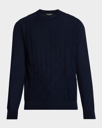 Stefano Ricci Mens Cashmere and Silk Diamond Jacquard Crewneck Sweater