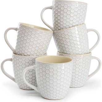 Elama Honeycomb 6 Piece 15 Ounce Mug Set in White at Nordstrom