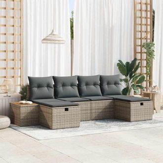 vidaXL Vidaxl - Conjunto De Sof&aacute; De Jard&iacute;n Con Coj&iacute;n 6 Pcs Gris Polirat&aacute;n