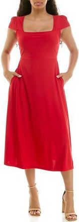 Nina Leonard Cap Sleeve Fit & Flare Dress in Real Red at Nordstrom Rack, Size X-Large