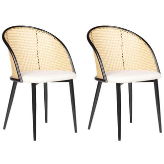 Beliani Beliani - Conjunto De 2 Sillas Retro Asiento De Tela Beige Estructura Met&aacute;lica Negra Respaldo De Trenza Vienesa Cornell