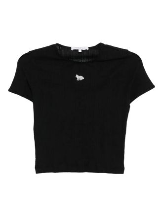 Maison Kitsun&eacute; logo-embroidered T-shirt - Black