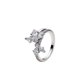 Pandora Accessoires, Dames, Grijs, 58 MM, Asymmetrische Ring Herbarium Lichtgevende Bloemblaadjes Maat 52