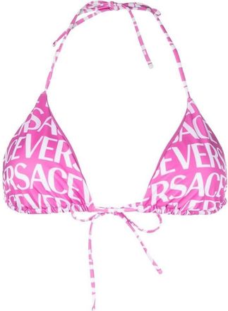 Versace logo-print triangle bikini top - women - Polyamide/Polyester/Polyester/Spandex/Elastane/Spandex/Elastane - 2 - Pink