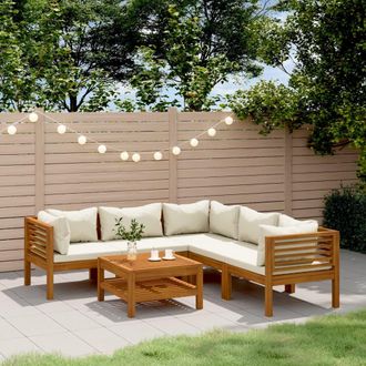 vidaXL Muebles De Jard&iacute;n 6 Pzas Cojines Crema Madera Maciza De Acacia Vidaxl