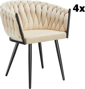 TecTake 4 Sillas de comedor de terciopelo, diseño anudado 60,5x55x75 cm arena