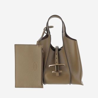 Tod's Womens Leather T Shopping Bag Brown Calfskin Handbags Hand