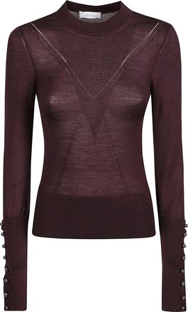 Paco Rabanne Round Neck Long Sleeve Sweater with Geometric Knit Patterns