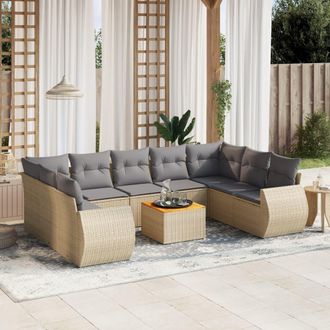 vidaXL Juego De Sof&aacute;s Jard&iacute;n Con Cojines Beige 10 Pzas Rat&aacute;n Sint&eacute;tico Vidaxl