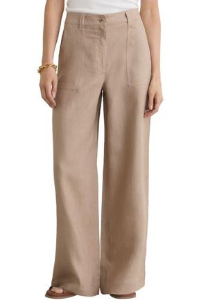 Reiss Ashby Wide Leg Linen Pants in Neutral at Nordstrom, Size 10 Us
