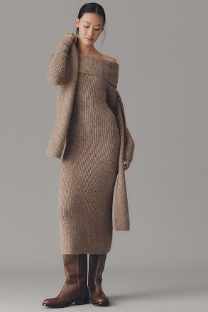 endless rose Off-Shoulder Slim Sweater Midi Dress