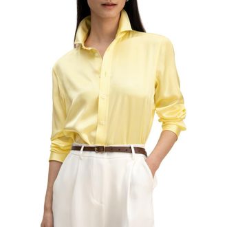 LilySilk Womens Golden Cocoon Tailored Shirt in Undyed Natural Golden at Nordstrom, Size 4