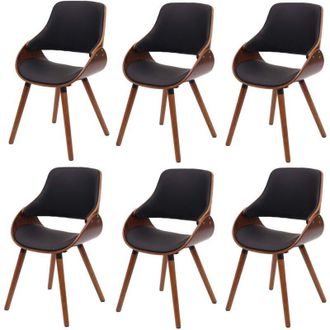 Hhg Set 6x sedie poltroncine sala da pranzo design retro elegante HHG 563 design retro legno ecopelle nero