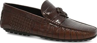 Roberto Cavalli Cocco Woven Croc Embossed Driving Loafer in Cacao at Nordstrom, Size 13
