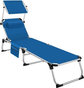 TecTake Tumbona plegable con reposacabezas y ajustable en 6 posiciones azul