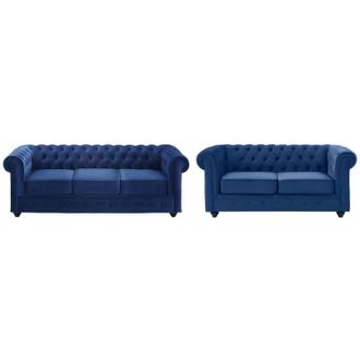 Vente-Unique Vente-unique - Divano 3+2 posti Velluto Blu reale - chesterfield