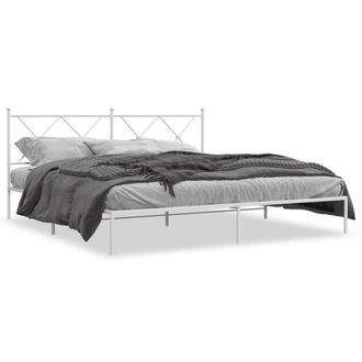 Berkfield Home Metal Bed Frame without Mattress with Headboard White 180x200cm | Size: Super King