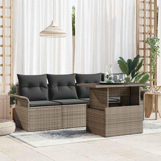 vidaXL Conjunto De Sof&aacute; De Jard&iacute;n 5 Pcs Gris Rattan De Poli&eacute;ster Vidaxl