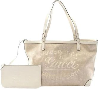 Gucci Pre-owned Tote Bags, female, Beige, Size: ONE SIZE Pre-owned Craft Canvas Leather Tote Bag