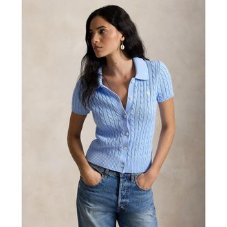 Ralph Lauren Kabelgebreid vest met korte mouwen en polokraag