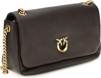 Pinko Womens Love Birds Click Soft Horizontal Leather Shoulder Bag Marrone Marasca-Antique Gold Calf Bos Taurus