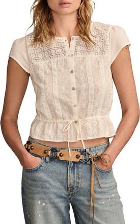 Lucky Brand Lace Tie Waist Top in Whisper White at Nordstrom, Size Xx-Large