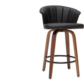 Miliboo Miliboo - Taburete De Bar Moderno Giratorio Negro Y Madera Oscura A65cm Albin