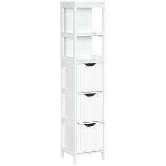 OEM Armario Alto De Ba&ntilde;o Estrecho Con 3 Cajones Y 2 Estantes Abiertos Estilo Moderno 30x30x141,6 Cm Blanco