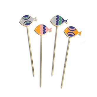 Octaevo Juego de 4 palitos de c&oacute;ctel dorados Fish Splash