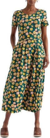 Seasalt Cornwall Veronica Floral Stretch Organic Cotton Midi Dress in Marigold Meadow Inkwell at Nordstrom, Size 12 Us