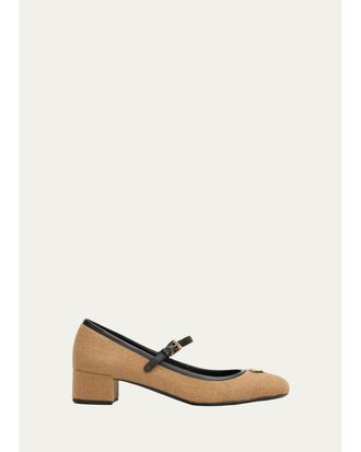Prada Triangle Logo Wool Mary Jane Ballerina Flats