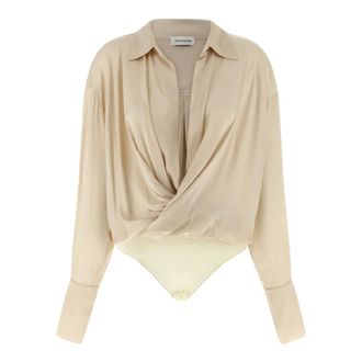 Andamane Paloma Shirt Style Bodysuit - female - Andamane - Full-Body - Beige - L - Tops