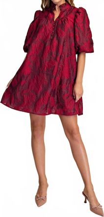 Glam Viviana Ruffled Neck Volume Sleeve Dress In Burgundy