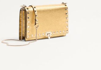 Valentino Garavani Mini Borsa Con Catena Rockstud In Vitello Granato Laminato Donna ANTIQUE BRASS UNI