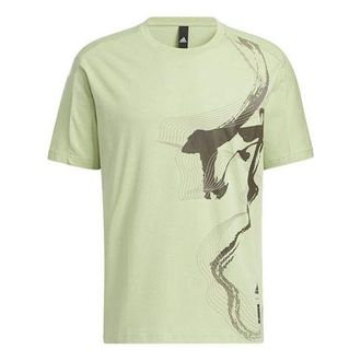 adidas Mens adidas Wj Gfx Story Pattern Printing Round Neck Short Sleeve Green T-Shirt HE5174