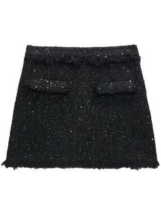 Msgm Black Textured Fringed Cotton Mini Skirt