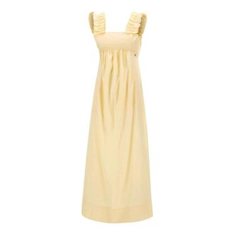 Liu Jo Lange jurk met ruches - Dames - Maxi kleedjes - Geel - XL - Katoen - Kleedjes