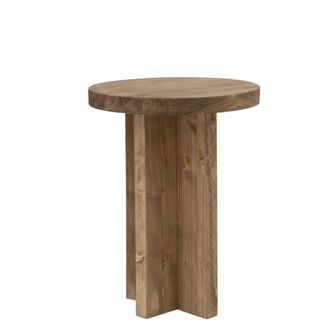 Deco Wood Mesita de noche de madera maciza en tono envejecido de 45x35cm