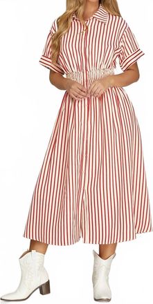 She + Sky Striped Woven Midi Shirt Dress In Red