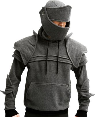 Generic Men Hoodies Rider Knight Hoodie Medieval Vintage Armor Masked Hooded Sweatshirts Long Sleeve Cosplay Tops Classic Fit Drawstring Casual Pullover Fashi